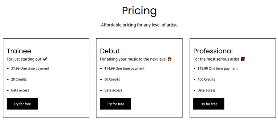 MusicStar.AI Pricing